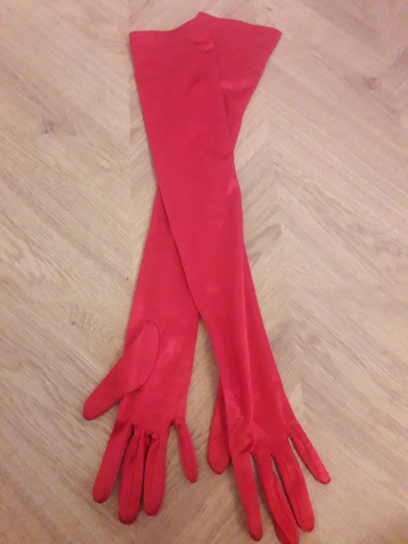 Handsker. Lange i rød satin. One til 2 hand