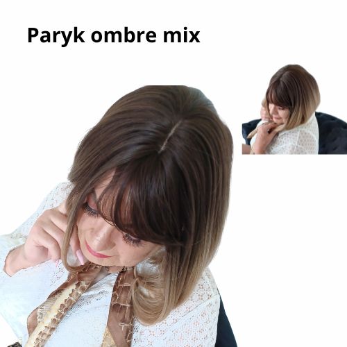 Paryk. Kort og glat med pandehår i Ombre mix. 