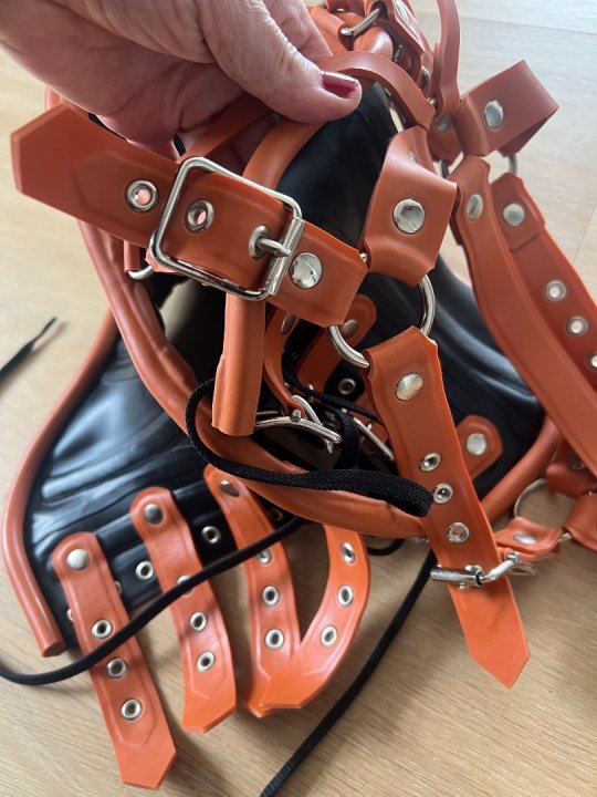 Hoved harness med fast halskrave. Gummi. Med sp&aelig;nder bagp&aring;